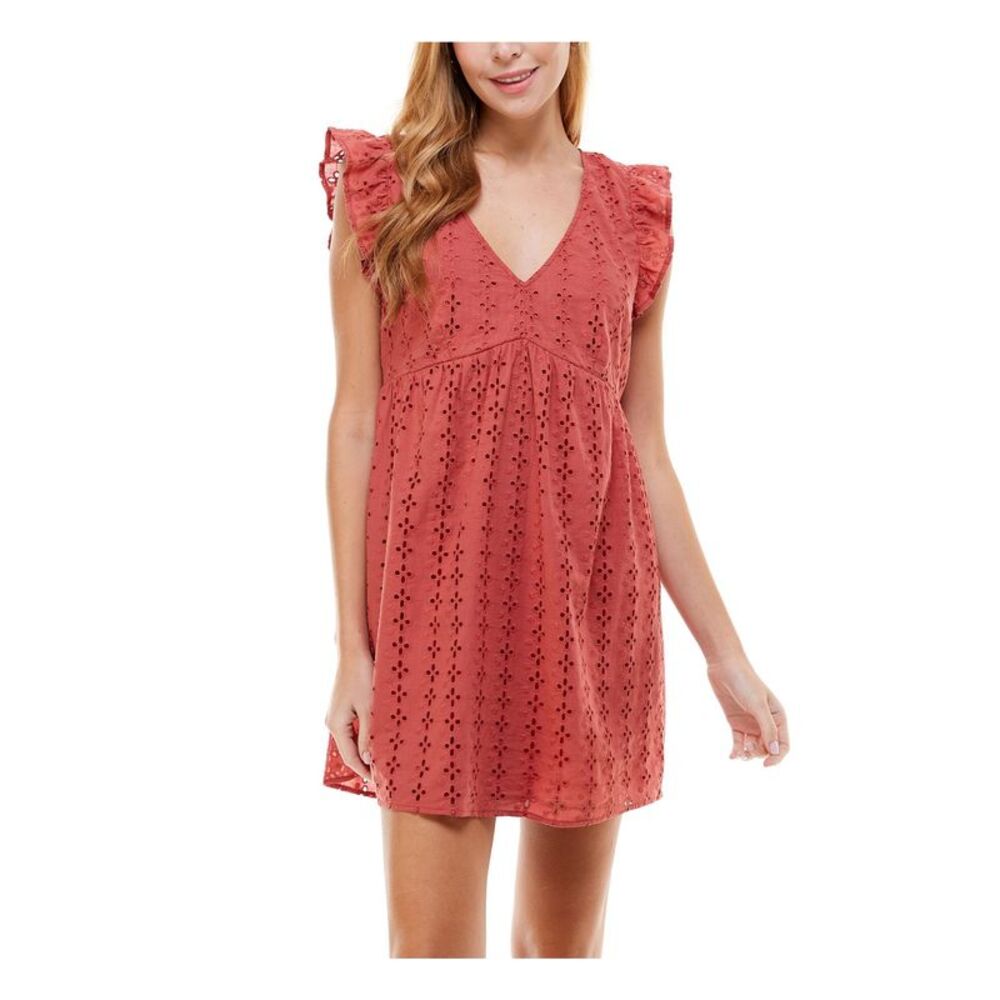 CRYSTAL DOLLS Womens Mini Dress Orange Cotton Cap Sleeve Lined Juniors XL